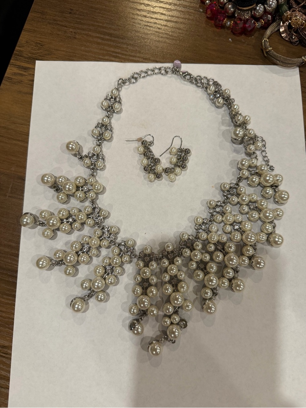 Elegant Pearl Cluster Statement Necklace and Earrings - Ivory